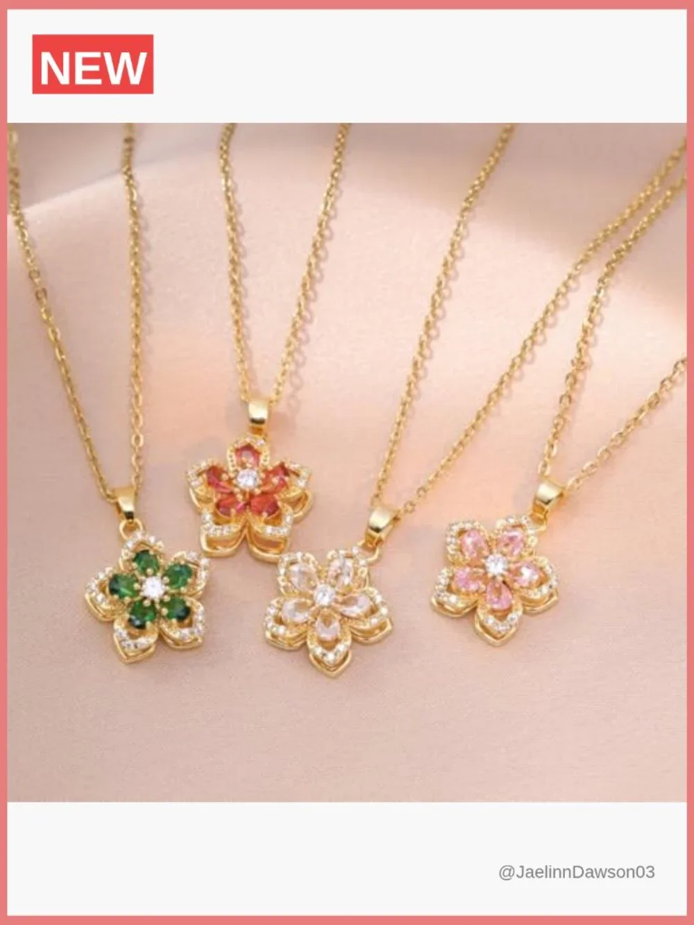 Gold Flower Fidget Necklace Rotatable Crystal Pendant Adjustable